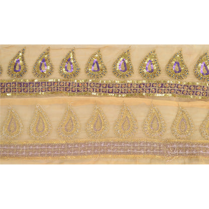 SANSKRITI VINTAGE SARI BORDER HAND BEADED 1 YD TRIM PATCH LACE 4W PAISLEY PEACH