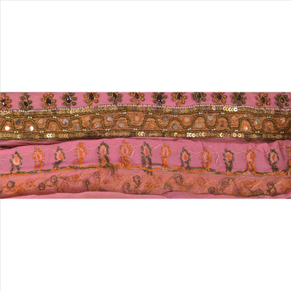 SANSKRITI VINTAGE Border Antique Hand Beaded 1 YD Indian Trim Sewing Pink Lace