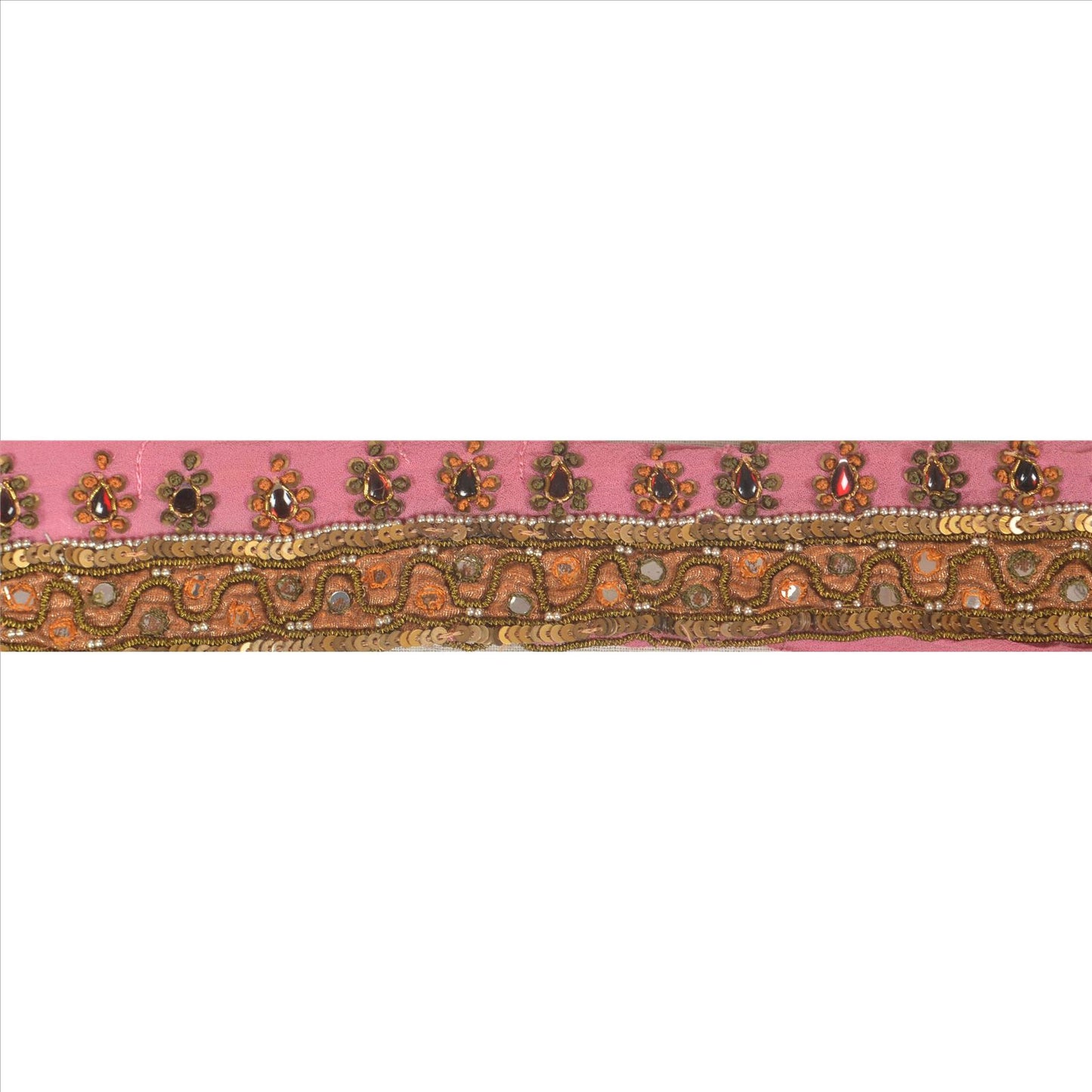 SANSKRITI VINTAGE Border Antique Hand Beaded 1 YD Indian Trim Sewing Pink Lace