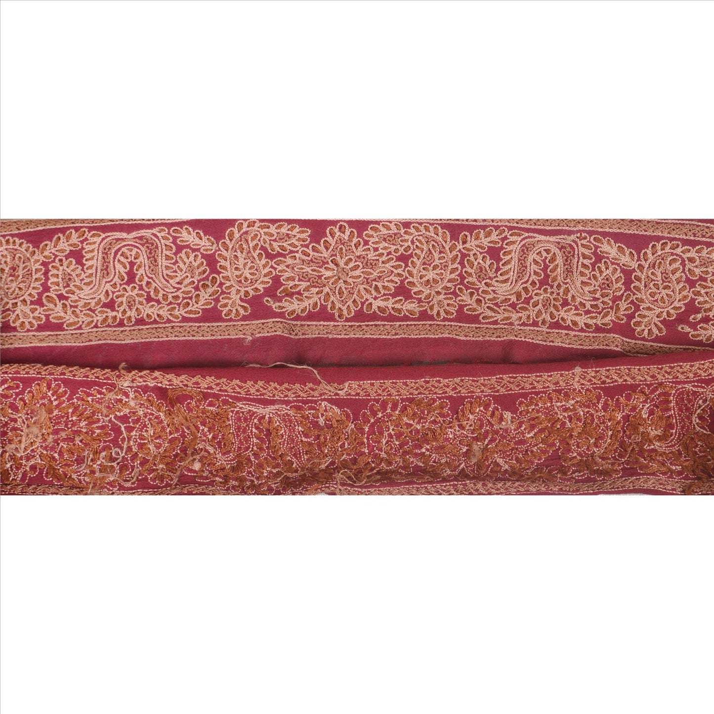 Sanskriti Vintage Sari Border Hand Beaded 1 YD Indian Trim Sewing Dark Red Lace