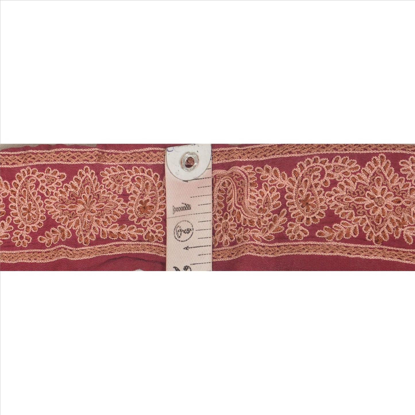 Sanskriti Vintage Sari Border Hand Beaded 1 YD Indian Trim Sewing Dark Red Lace