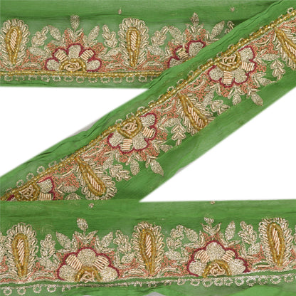 Sanskriti Vintage Sari Border Hand Beaded 1 YD Indian Trim Sewing Green Lace