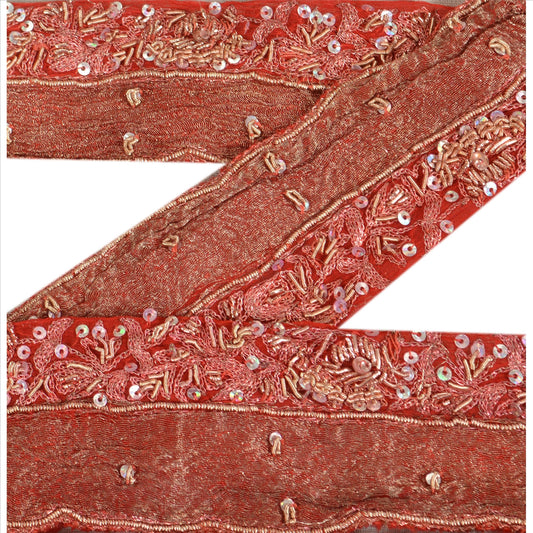 Sanskriti Vintage Sari Border Hand Beaded 1 YD Indian Trim Décor Ribbon Red Lace