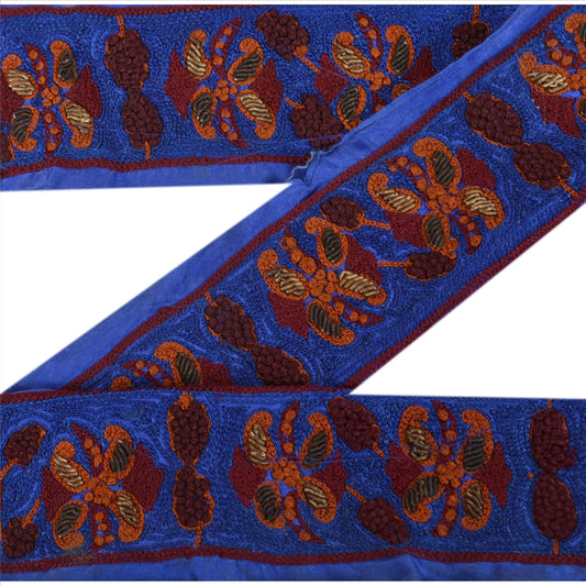 Sanskriti Vintage Sari Border HandBeaded 1 YD Indian Trim Décor Ribbon Blue Lace