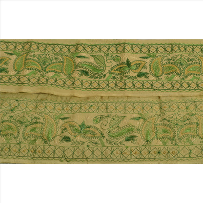 Sanskriti Vintage Sari Border Hand Embroidered 1 YD Indian Trim Sewing Green Lace