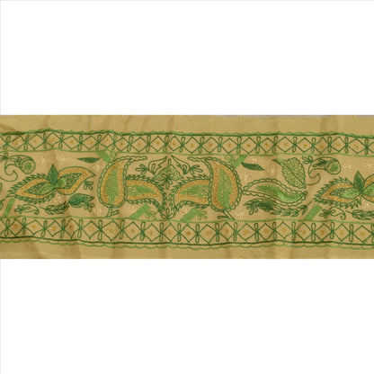 Sanskriti Vintage Sari Border Hand Embroidered 1 YD Indian Trim Sewing Green Lace