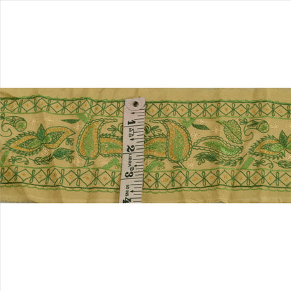 Sanskriti Vintage Sari Border Hand Embroidered 1 YD Indian Trim Sewing Green Lace