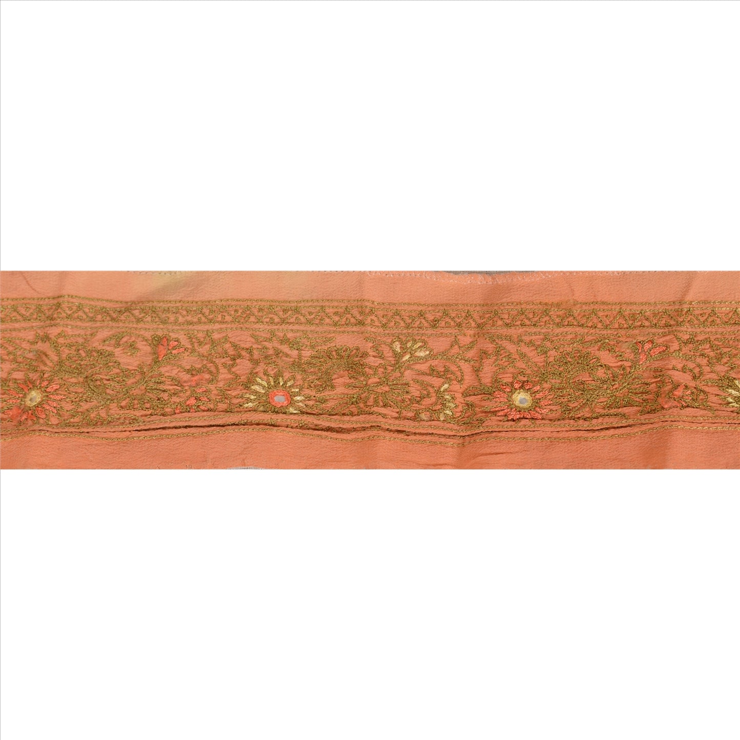 Sanskriti Vintage Sari Border Hand Embroidered 1 YD Trim Sewing Peach Craft Lace