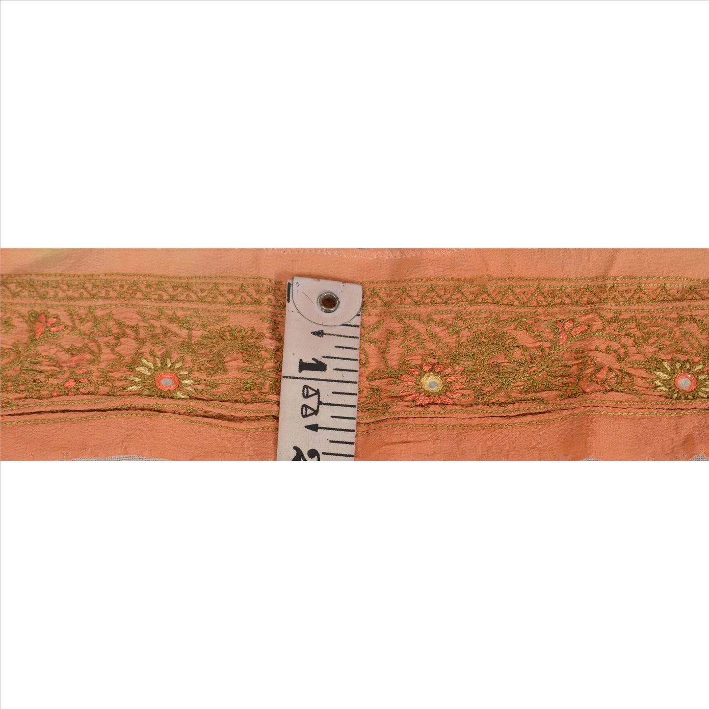 Sanskriti Vintage Sari Border Hand Embroidered 1 YD Trim Sewing Peach Craft Lace