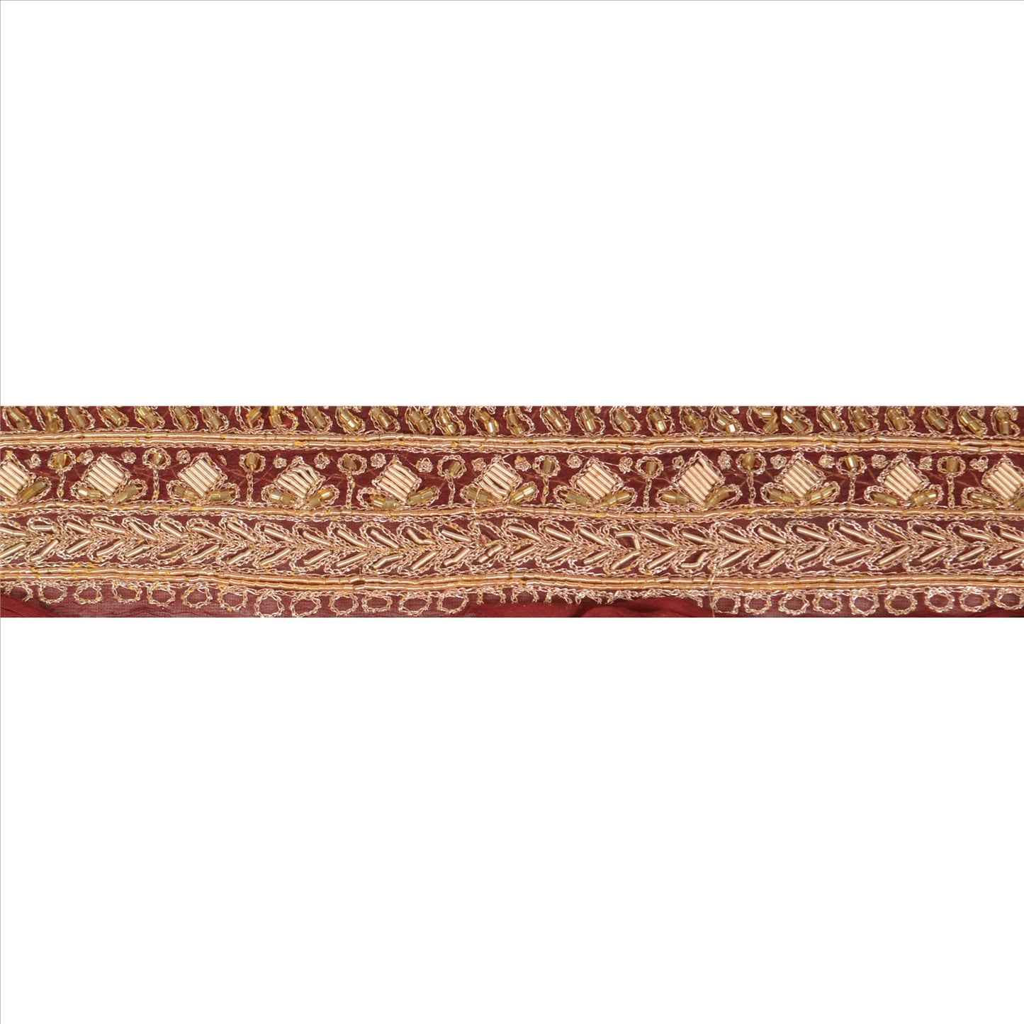 Sanskriti Vintage Sari Border Hand Beaded 1YD Indian Trim Sewing Maroon Zari Lace