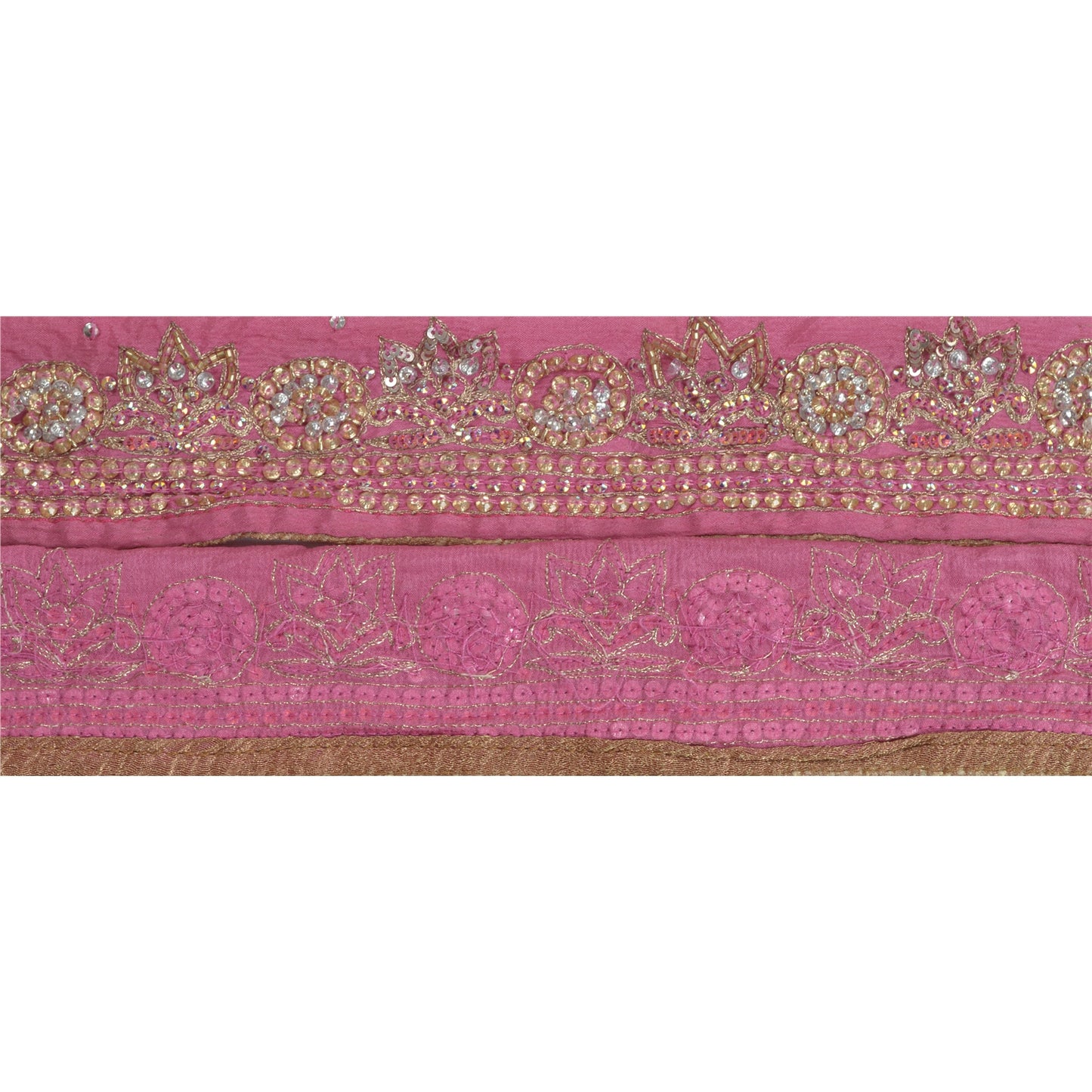 Sanskriti Vintage Sari Border Hand Beaded Craft 1 YD Sewing Pink Trims Deco Lace