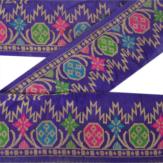 Sanskriti Vintage Sari Border Hand Embroidered 1YD Trim Sewing Purple Decor Lace