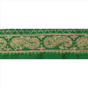 Sanskriti Vintage Sari Border Hand Beaded 1YD Indian Trim Sewing Green Zari Lace