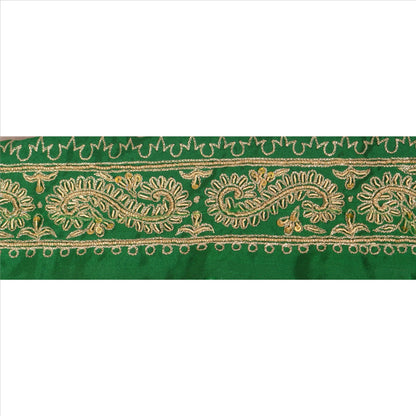 Sanskriti Vintage Sari Border Hand Beaded 1YD Indian Trim Sewing Green Zari Lace