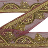 Sanskriti Vintage Sari Border Hand Beaded Craft 1 YD Sewing Dark Red Trims Lace