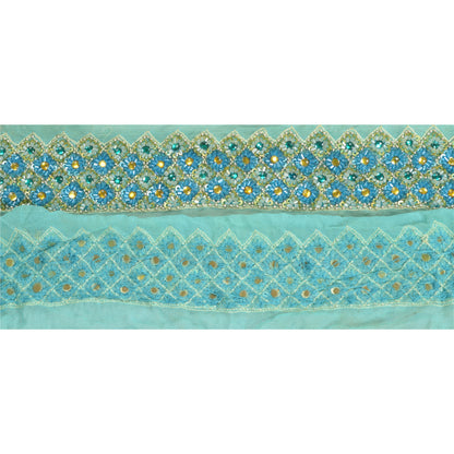 Sanskriti Vintage Sari Border Hand Beaded Craft 1YD Sewing Sea Green Trims Lace