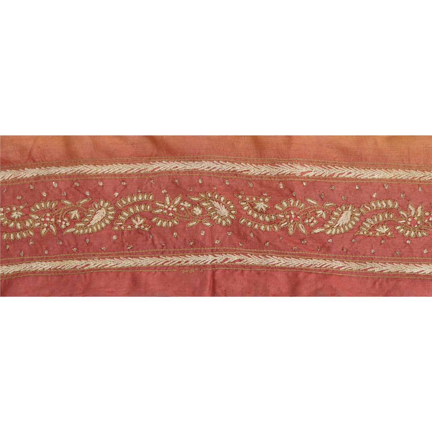 SANSKRITI VINTAGE SAREE BORDER HAND EMBROIDERED 1 YD TRIMS LACE 2.2W PURE SILK