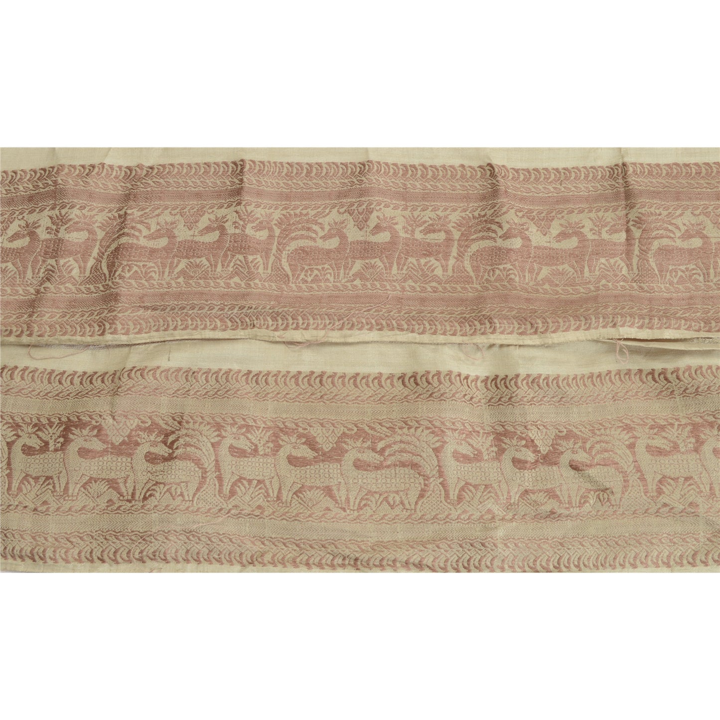 Sanskriti Vintage Sari Border Woven Baluchari Craft 1 YD Sewing Ivory Trims Lace