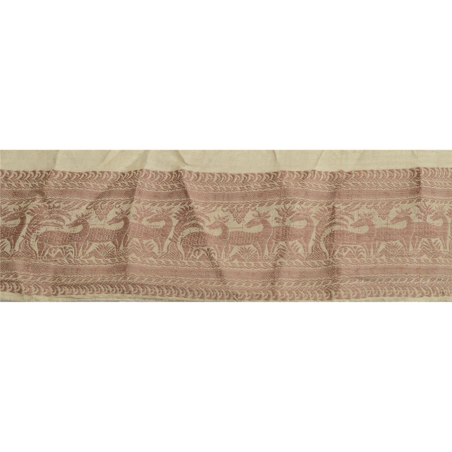 Sanskriti Vintage Sari Border Woven Baluchari Craft 1 YD Sewing Ivory Trims Lace