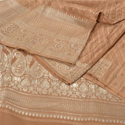 Sanskriti Vintage Brown Heavy Sarees Pure Satin Silk Woven Brocade Sari Fabric