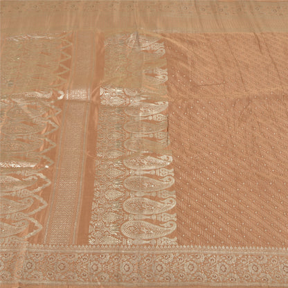 Sanskriti Vintage Brown Heavy Sarees Pure Satin Silk Woven Brocade Sari Fabric