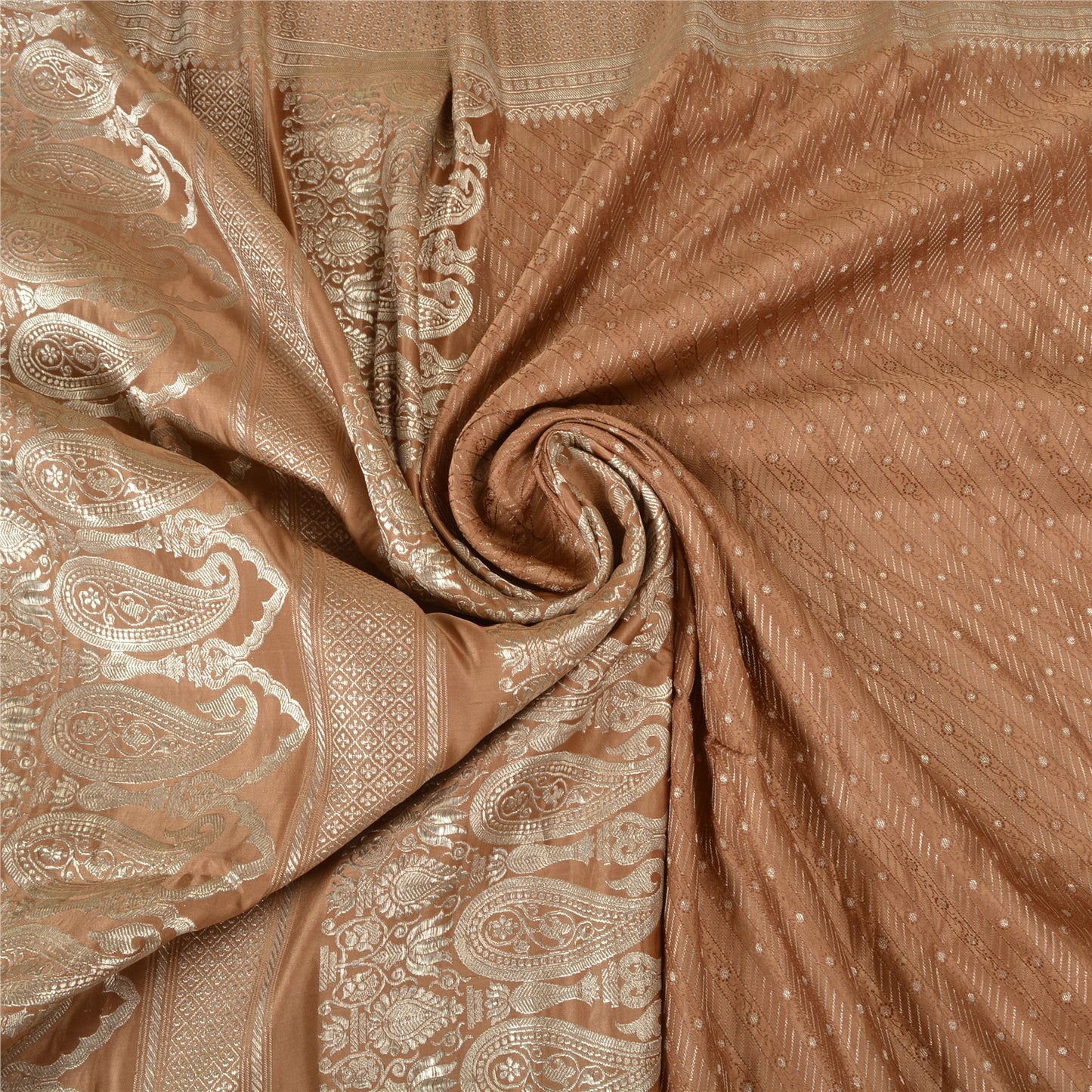 Sanskriti Vintage Brown Heavy Sarees Pure Satin Silk Woven Brocade Sari Fabric