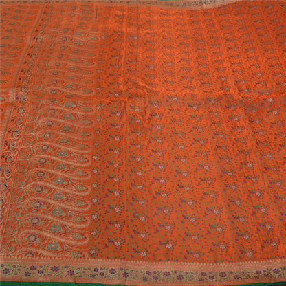 Sanskriti Vintage Orange Sarees Pure Satin Woven Brocade/Banarasi Sari Fabric