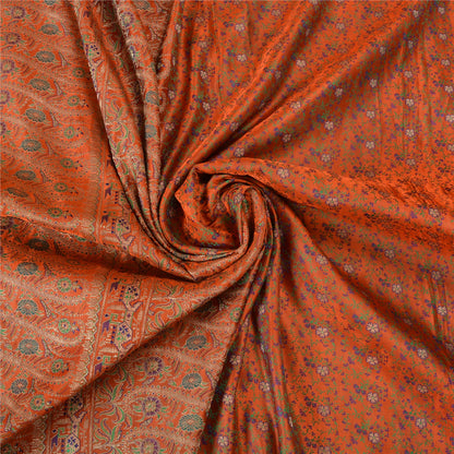 Sanskriti Vintage Orange Sarees Pure Satin Woven Brocade/Banarasi Sari Fabric