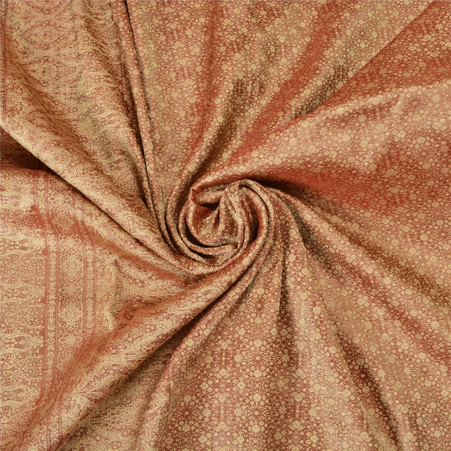 Sanskriti Vintage Golden Red Sarees Pure Satin Silk Woven Brocade Sari Fabric