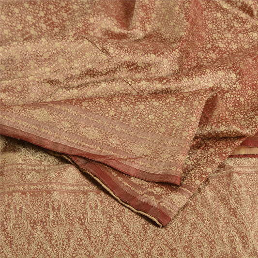 Sanskriti Vintage Golden Red Sarees Pure Satin Silk Woven Brocade Sari Fabric