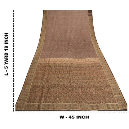 Sanskriti Vintage Brown Indian Sarees Pure Satin Silk Woven Sari Premium Fabric