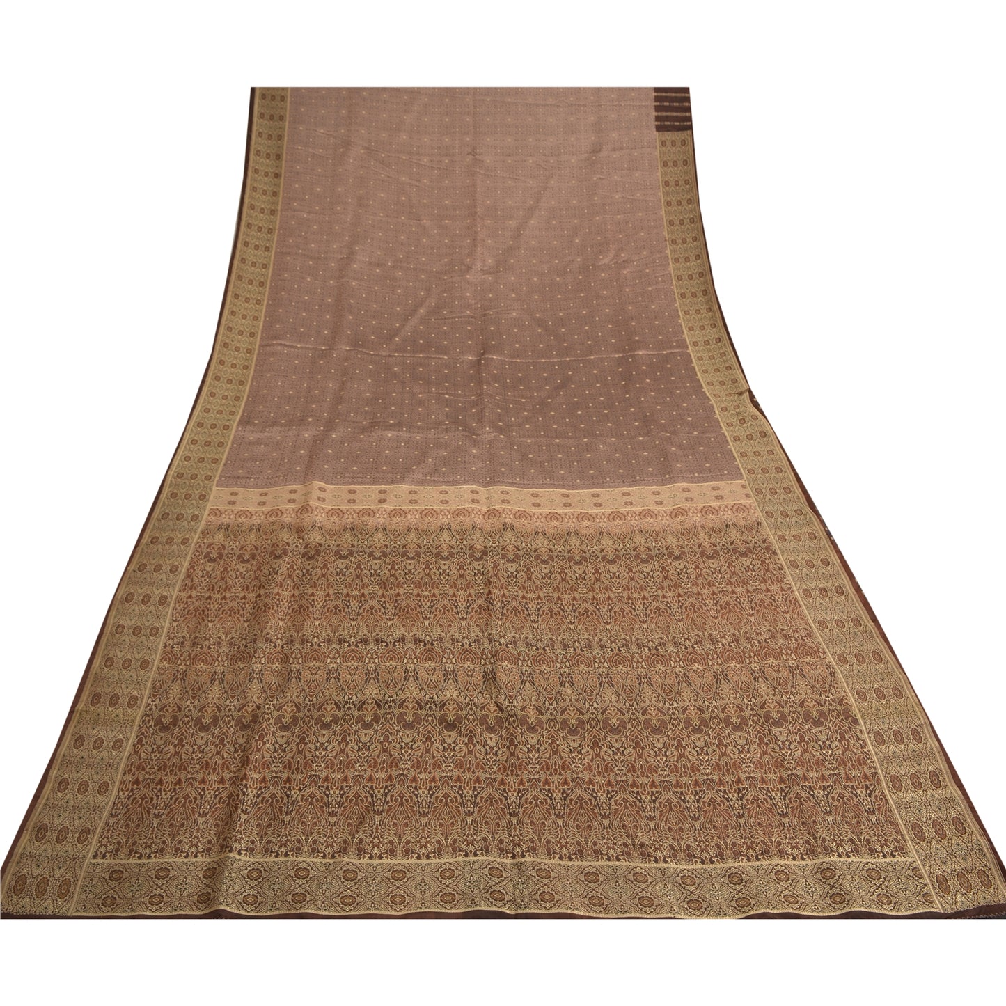 Sanskriti Vintage Brown Indian Sarees Pure Satin Silk Woven Sari Premium Fabric