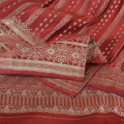 Sanskriti Vintage Sarees Red Brocade/Banarasi Zari Woven Pure Satin Sari Fabric