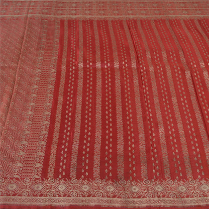 Sanskriti Vintage Sarees Red Brocade/Banarasi Zari Woven Pure Satin Sari Fabric