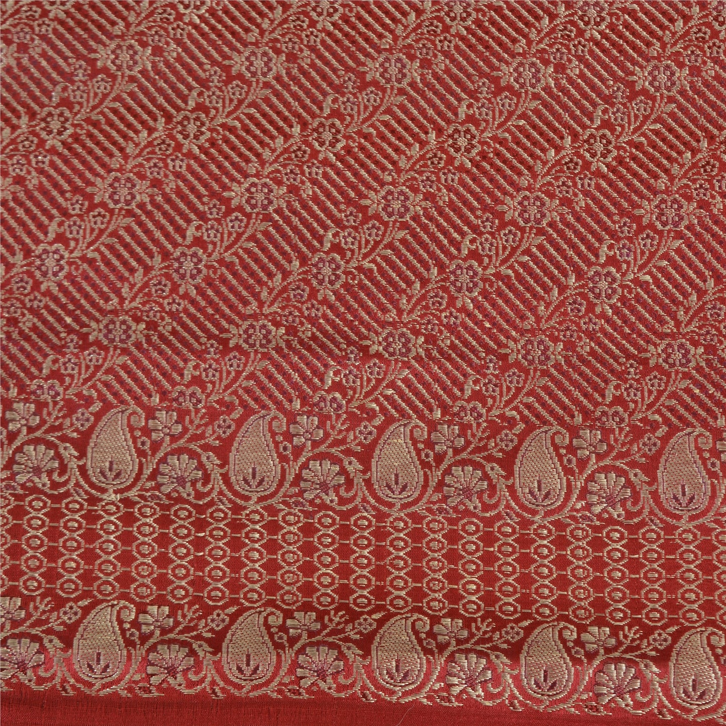 Sanskriti Vintage Sarees Red Brocade/Banarasi Zari Woven Pure Satin Sari Fabric