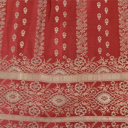 Sanskriti Vintage Sarees Red Brocade/Banarasi Zari Woven Pure Satin Sari Fabric