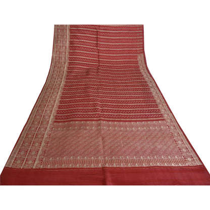 Sanskriti Vintage Sarees Red Brocade/Banarasi Zari Woven Pure Satin Sari Fabric