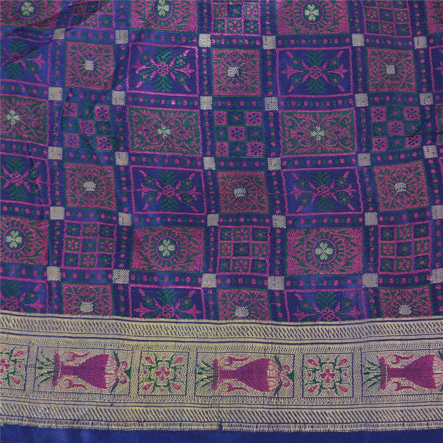 Sanskriti Vintage Sarees Purple BrocadeBanarasi Zari Work Pure Satin Sari Fabric