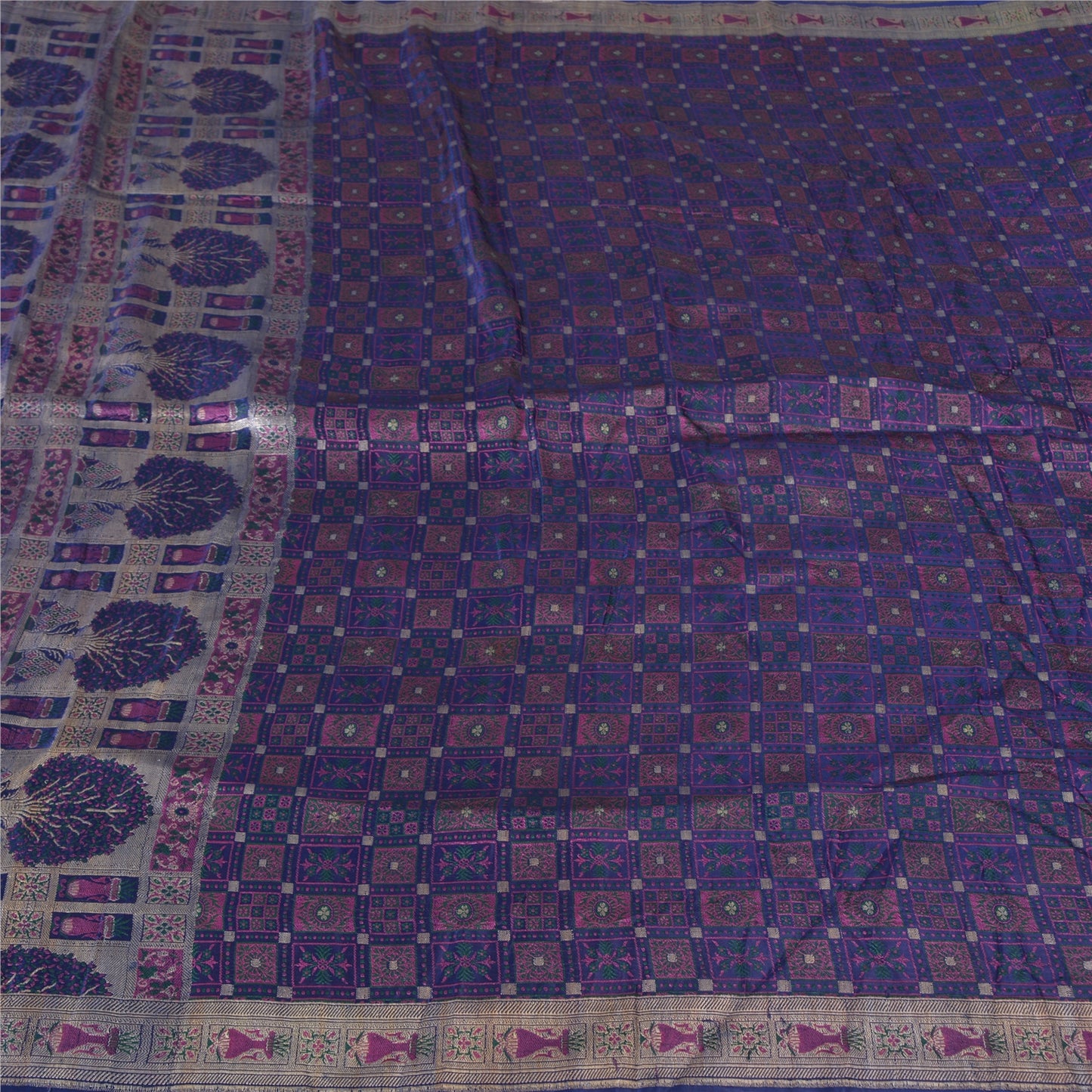 Sanskriti Vintage Sarees Purple BrocadeBanarasi Zari Work Pure Satin Sari Fabric