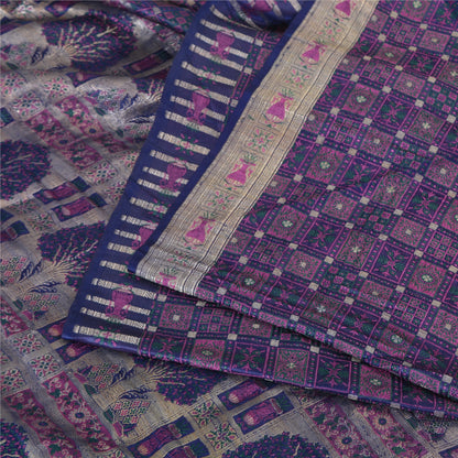 Sanskriti Vintage Sarees Purple BrocadeBanarasi Zari Work Pure Satin Sari Fabric