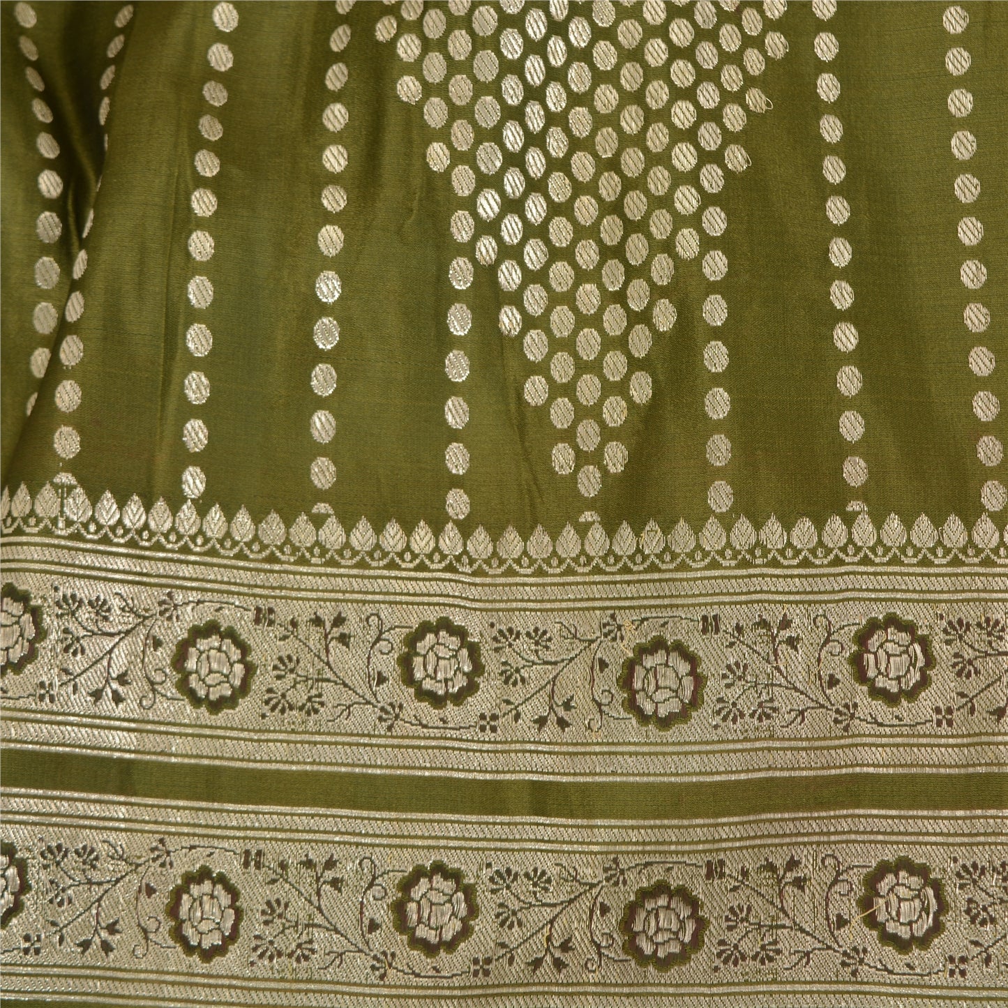 Sanskriti Vintage Sarees Green BrocadeBanarasi Zari Woven Pure Satin Sari Fabric