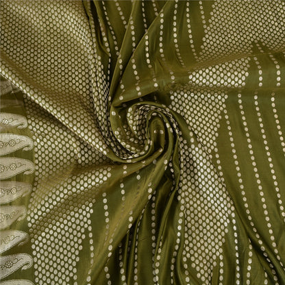 Sanskriti Vintage Sarees Green BrocadeBanarasi Zari Woven Pure Satin Sari Fabric