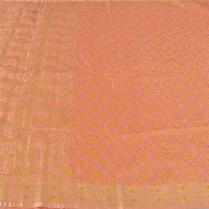 Sanskriti Vintage Sarees Peach Brocade/Banarasi ZariWoven Pure Satin Sari Fabric