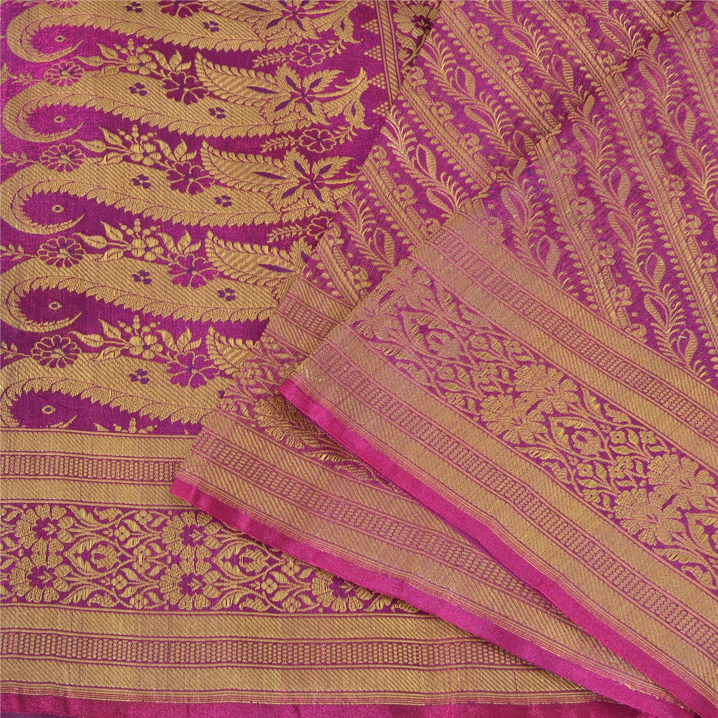 Sanskriti Vintage Sarees Purple Brocade/Banarasi ZariWoven PureSatin Sari Fabric