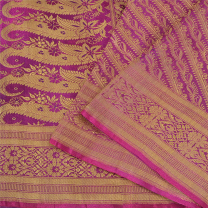 Sanskriti Vintage Sarees Purple Brocade/Banarasi ZariWoven PureSatin Sari Fabric