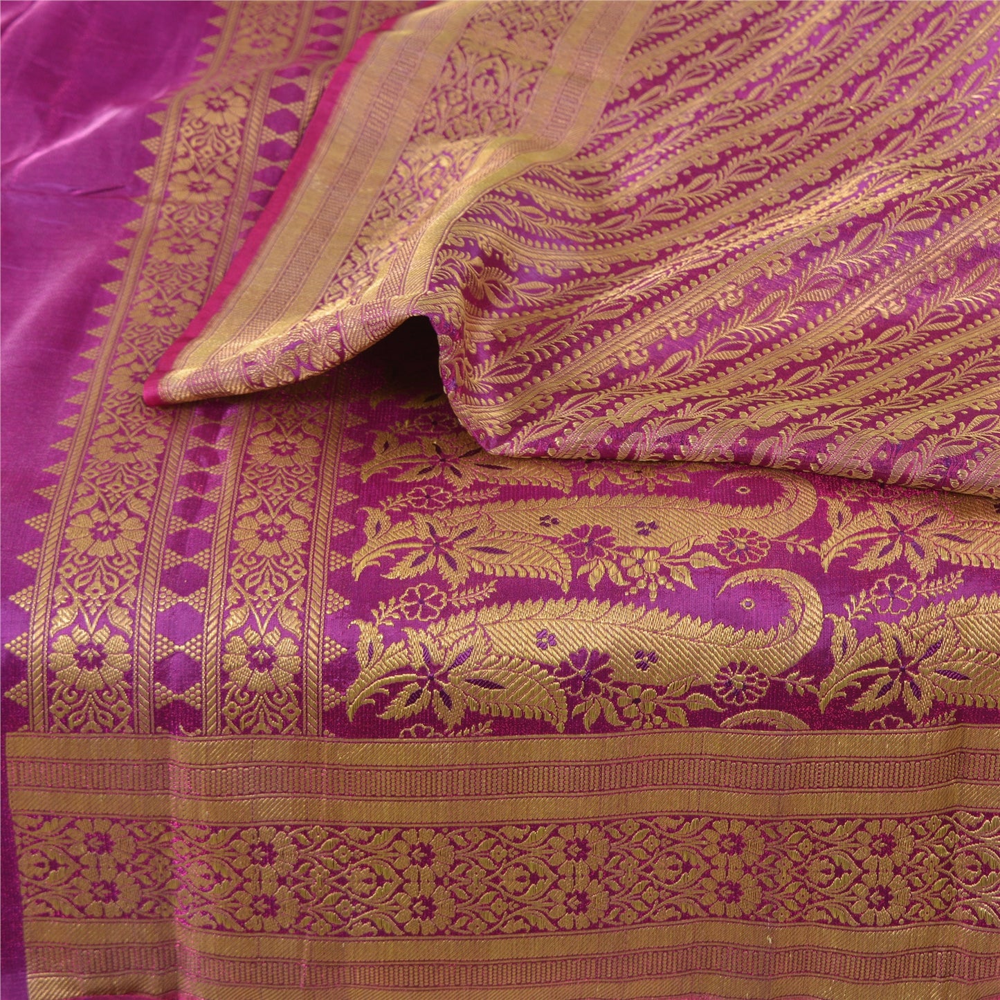 Sanskriti Vintage Sarees Purple Brocade/Banarasi ZariWoven PureSatin Sari Fabric