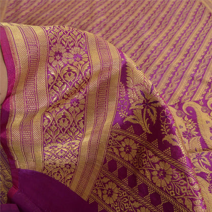 Sanskriti Vintage Sarees Purple Brocade/Banarasi ZariWoven PureSatin Sari Fabric