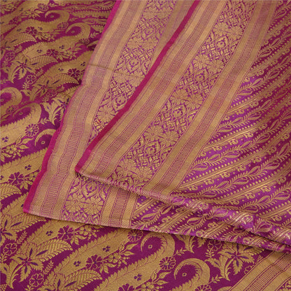 Sanskriti Vintage Sarees Purple Brocade/Banarasi ZariWoven PureSatin Sari Fabric