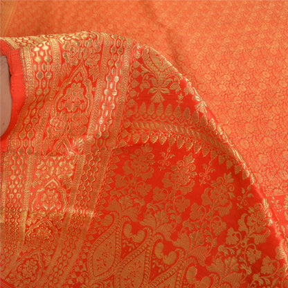 Sanskriti Vintage Sarees Orange Brocade/Banarasi ZariWoven PureSatin Sari Fabric