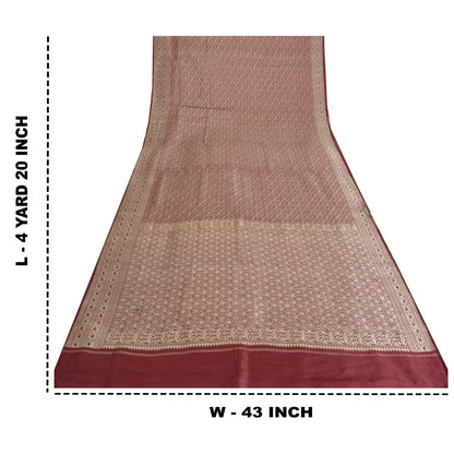 Sanskriti Vintage Sarees Red Brocade/Banarasi Zari Woven Pure Satin Sari Fabric